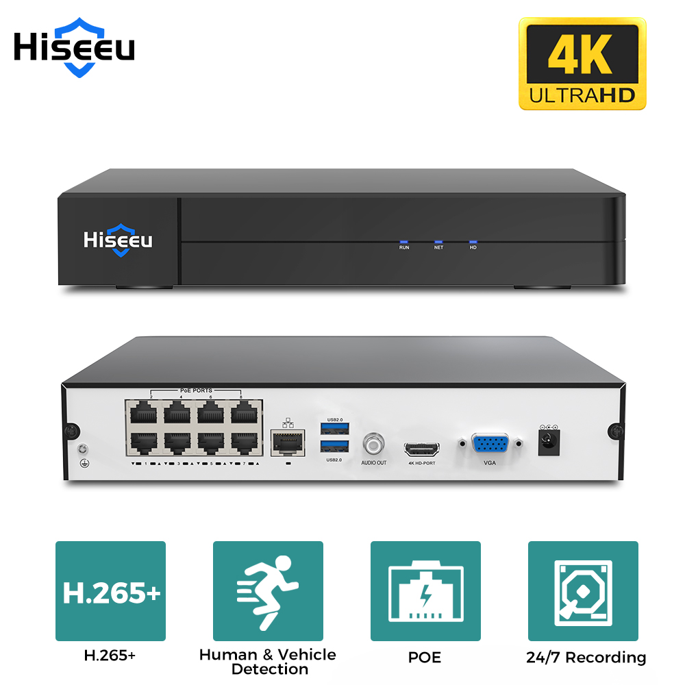 Security Ip Camera - Hiseeu 8CH 4K PoE NVR Network