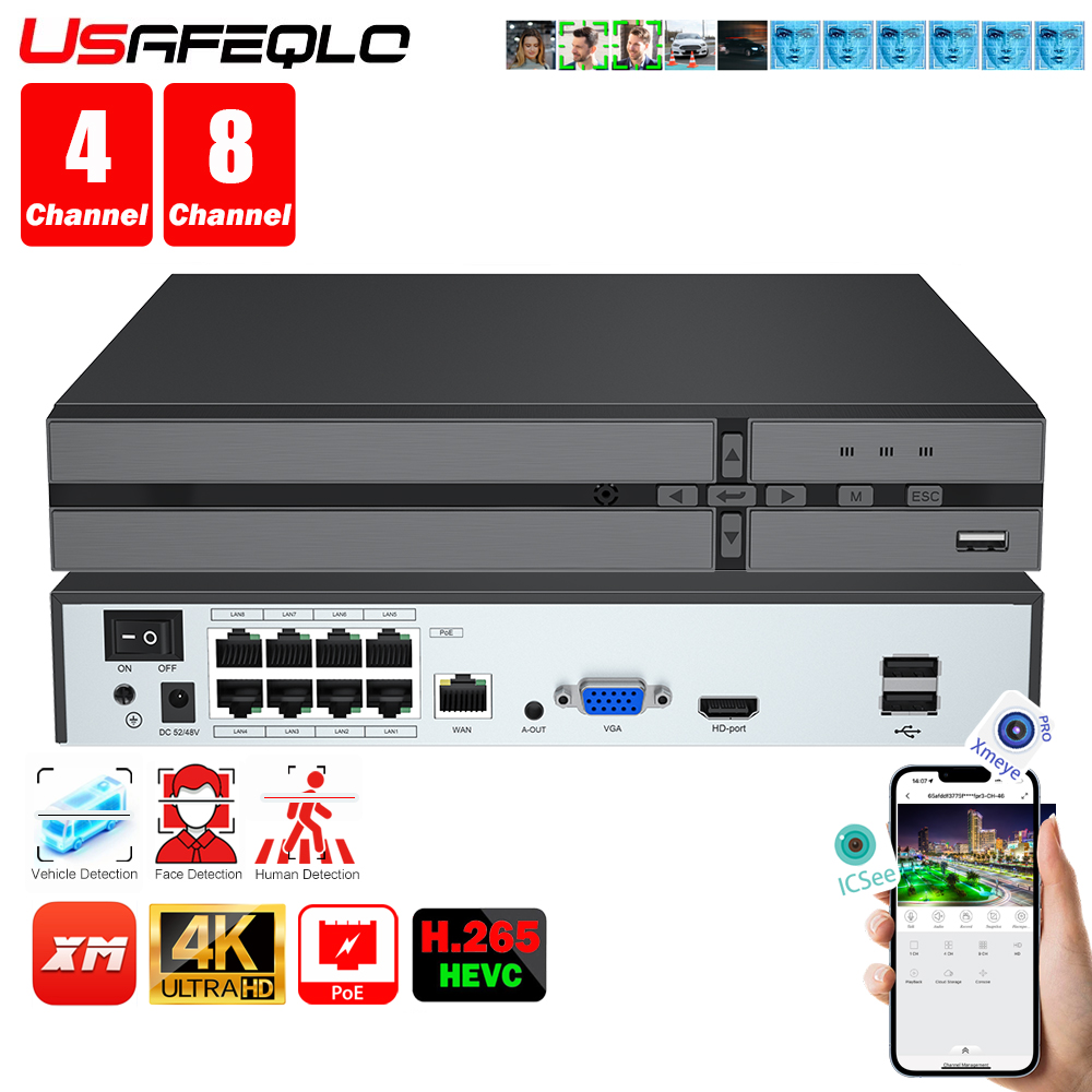 Security Ip Camera - Face detection H.265 8ch*4K 4ch/8ch PoE